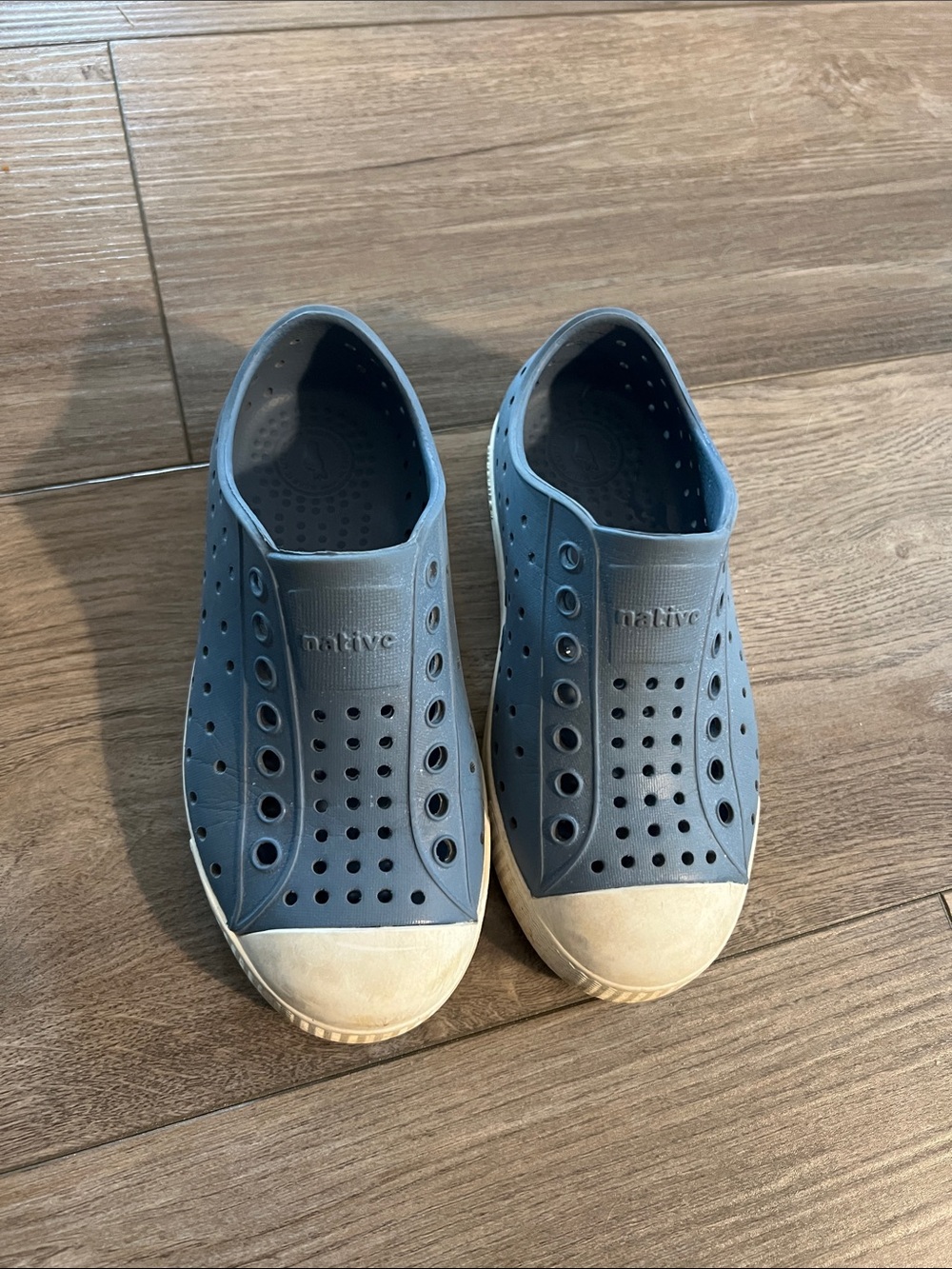 Native Toddler Slip-On Loafer in Blue with Cream Toe Cap
